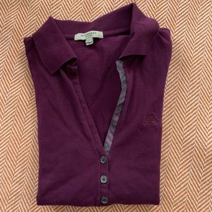 Burberry Maroon cap sleeve polo